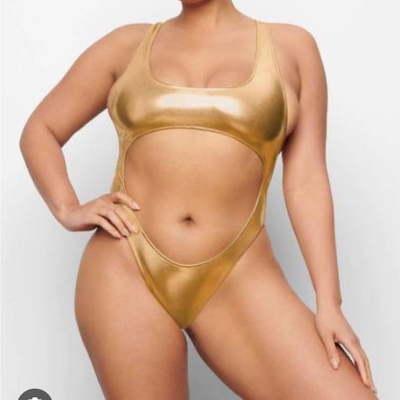 SKIMS Metallic Swim Cut Out Monokini NWT - Picture 1 of 4